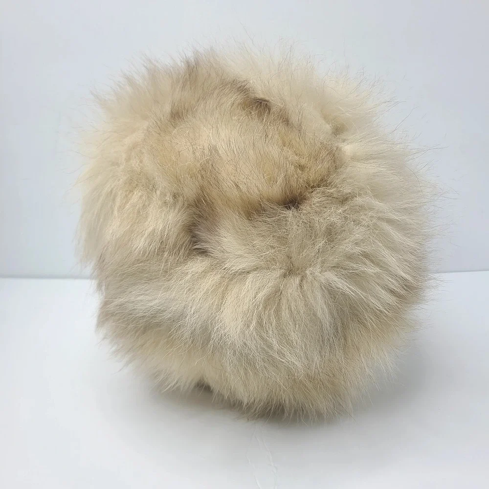 Vintage Cream Fur Cossack Russian Style Hat Winter Pillbox Fluffy Blonde Beige